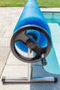 Span for pool. Rolling coating. Pool protection. Rollete. Security. Pure water. Pool protection system Royalty Free Stock Photo