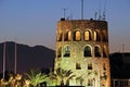 Marina watchtower at dusk, Puerto Banus, Marbella. Royalty Free Stock Photo