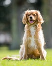 Spaniel puppy full portrait with its mouth open