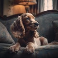 Spaniel puppy on the sofa