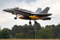 Spanish Air Force Boeing F/A-18 Hornet fighter jet aircraft take off during the NATO Tigermeet 2019. Mont-De-Marsan, France - May Royalty Free Stock Photo