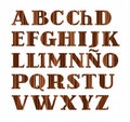 Spanish alphabet, capital letter, wood texture, imitation, vector.