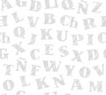 Spanish alphabet, seamless pattern, shading pencil, white, vector. Royalty Free Stock Photo
