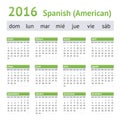 2016 Spanish American Calendar. Week starts on Sunday