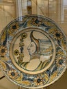 Spanish ancient pottery early castilian dish, from the serie punteada at the Fitzwillim Musum in Cambridge Royalty Free Stock Photo