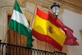 Flags on balcony, Vera, Spain.