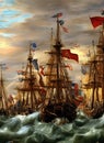 Spanish Armada ca 1588. Fictional Battle Depiction. Generative AI. Royalty Free Stock Photo