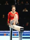 Spanish athlete Helena Bonilla competes on the balance beam