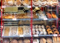 Spanish bakery showcase with price tags in Catalan