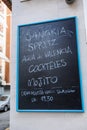 Spanish Bar Menu on Chalkboard outside Valencian Restaurant, Spain