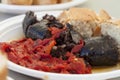 Spanish Blood Sausage Grilled Served with Roasted Red Peppers and Fresh Bread