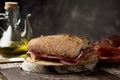 Spanish bocadillo de jamon, serrano ham sandwich