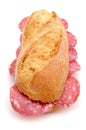 Spanish bocadillo de salchichon, a sandwich with spanish salami Royalty Free Stock Photo