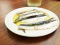 Spanish Boquerones (anchovies marinated in oil). Royalty Free Stock Photo