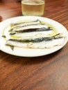 Spanish Boquerones (anchovies marinated in oil). Royalty Free Stock Photo