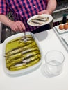 Spanish Boquerones (anchovies marinated in oil). Royalty Free Stock Photo