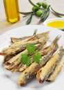 Spanish boquerones fritos, battered and fried anchovies typical