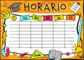 Spanish Bright template of a school schedule for 5 days