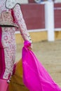 Spanish Bullfighter with the Cape in the bullring Royalty Free Stock Photo