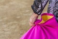 Spanish Bullfighter with the Cape in the bullring Royalty Free Stock Photo
