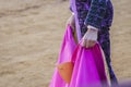Spanish Bullfighter with the Cape in the bullring Royalty Free Stock Photo