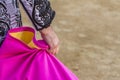 Spanish Bullfighter with the Cape in the bullring Royalty Free Stock Photo