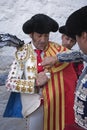 The spanish bullfighter Juan Jose Padilla getting dressed for the paseillo or initial parade