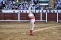 Spanish bullfighter Juan Jose Padilla with the right hand full of sand remembering the death of the big toreador Paquirri died in