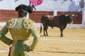 The Spanish Bullfighter Sebastian Castella bullfighting with the