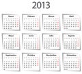 Spanish Calendar for 2013 with shadows Royalty Free Stock Photo