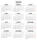 2024 spanish calendar. Printable vector illustration for Spain. 12 months year calendario