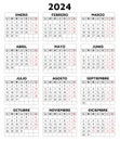 2024 spanish calendar. Simple printable vector template with grid illustration in Spain. Vertical. Plan year