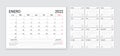 2022 Spanish calendar. Table planner layout. Vector illustration. Yearly grid of calender