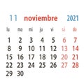 Spanish calendar 2021 vector template .Week starts Monday. Stationery calender concept.