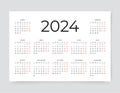 Spanish Calendar For 2024 Year. Template Of Grid With 12 Month. Vector Illustration