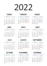 Spanish calendar 2022 year. Week starts from Monday. Vector