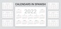 Spanish Calendar 2022, 2023, 2024, 2025, 2026, 2027, 2028 years. Simple pocket template. Vector illustration