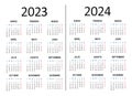 Spanish calendar 2023 2024 years. Week starts on Monday. Vector