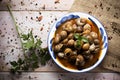 Spanish caracoles en salsa, cooked snails in sauce Royalty Free Stock Photo