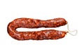 Spanish chorizo pork cured sausage. Isolated on white background.