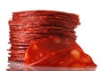 Spanish chorizo salami sausage stacked sliced Royalty Free Stock Photo