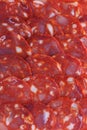 Spanish chorizo sausage pieces background