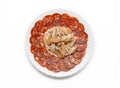 Spanish chorizo sausage. Traditional Iberian Sausage dish Chorizo Iberico Royalty Free Stock Photo