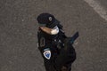 Spanish civil guard police officer guards a checkpoint organized by the COVID-19