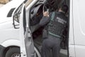 Spanish civil guard police officer guards a checkpoint organized by the COVID-19