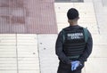 Spanish civil guard police officer guards a checkpoint organized by the COVID-19