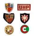 Spanish civil war. Fabric badges of several Basque units. Royalty Free Stock Photo