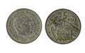 Spanish coins - 5 pesetas, Francisco Franco. Minted in the year 1956 Royalty Free Stock Photo