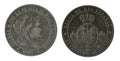 Spanish coins - two and a half centimos de escudo, Isabel II. Minted in copper from the year 1868