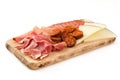 Spanish cold cuts embutidos. Cheese, sausage and ham isolated